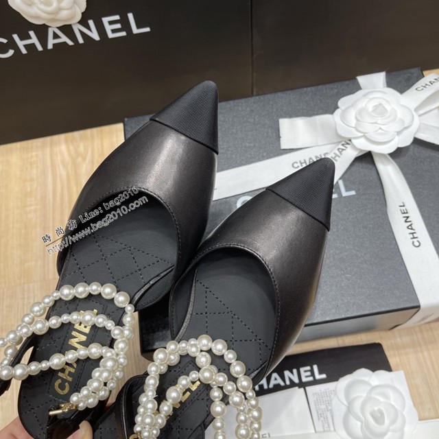 chanel2022最新爆款珍珠涼鞋 香奈兒尖頭平跟涼鞋 dx3350